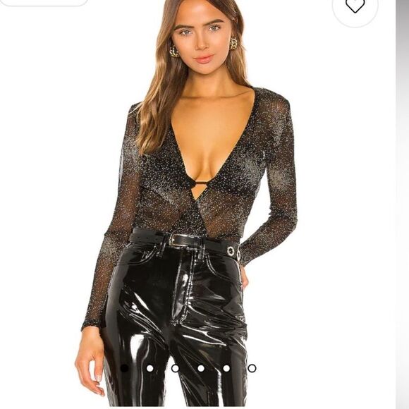 Superdown wilhemina metallic bodysuit new XXS BLACK/GOLD - Picture 2 of 13